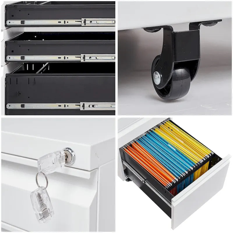 3-Drawer Steel Locking Rolling File Cabinet