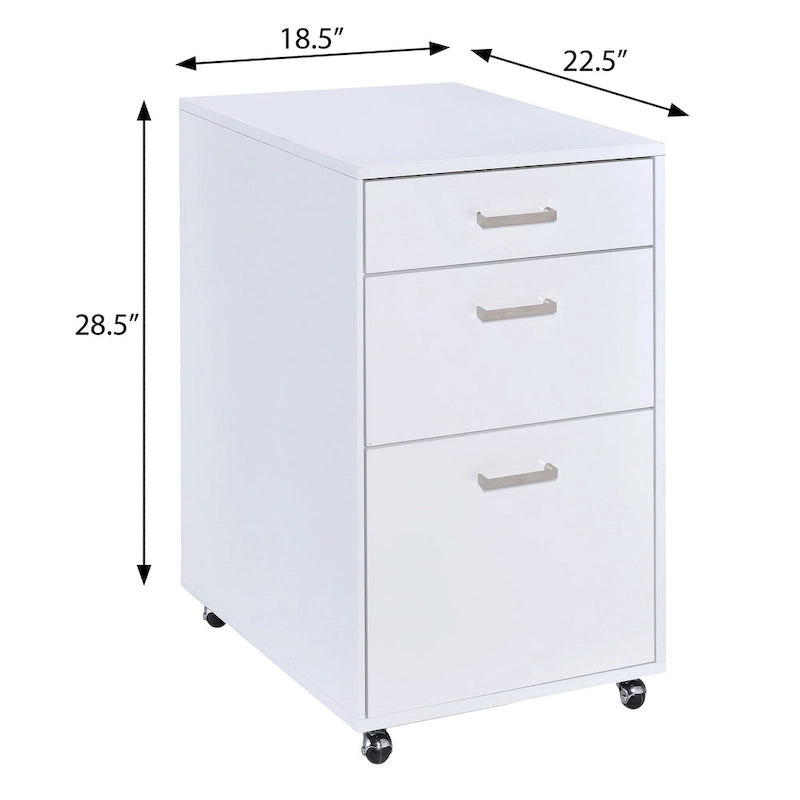 Handela White High Gloss File Cabinet with 3 Drawers