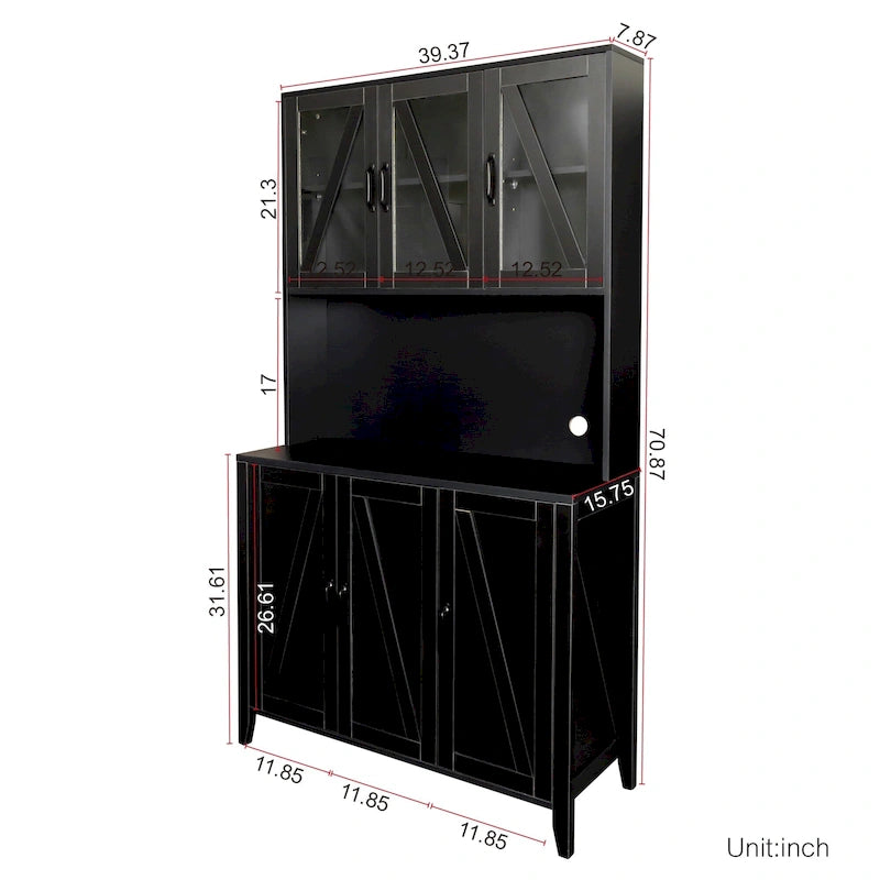 Pantry Storage Cabinet with Glass Doors - N/A