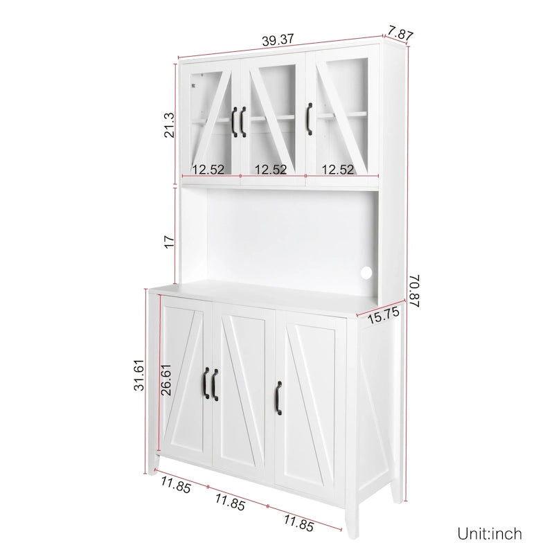 Pantry Storage Cabinet with Glass Doors - N/A