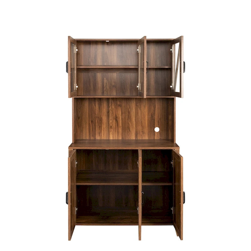 Pantry Storage Cabinet with Glass Doors - N/A