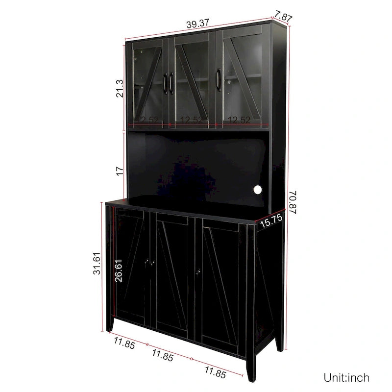 Pantry Storage Cabinet with Glass Doors - N/A