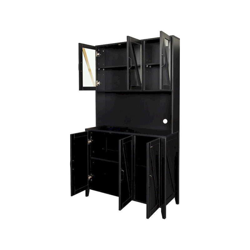 Pantry Storage Cabinet with Glass Doors - N/A