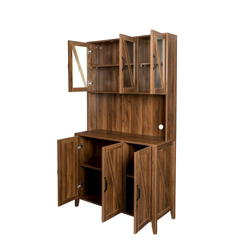 Pantry Storage Cabinet with Glass Doors - N/A