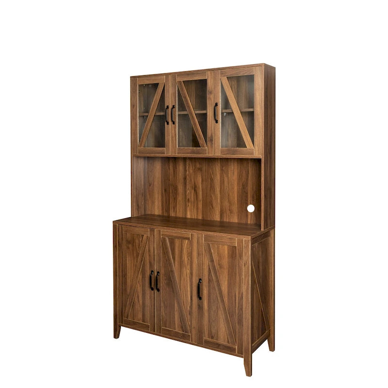 Pantry Storage Cabinet with Glass Doors - N/A