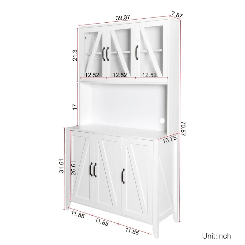 Pantry Storage Cabinet with Glass Doors - N/A