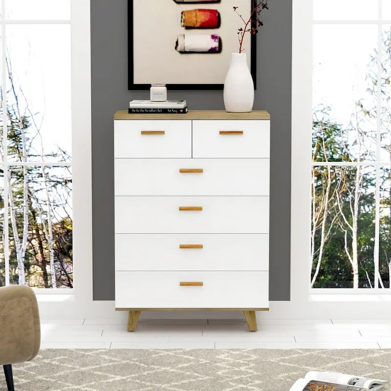Modern White Storage Solid Wood Handle Drawer Side Cabinet