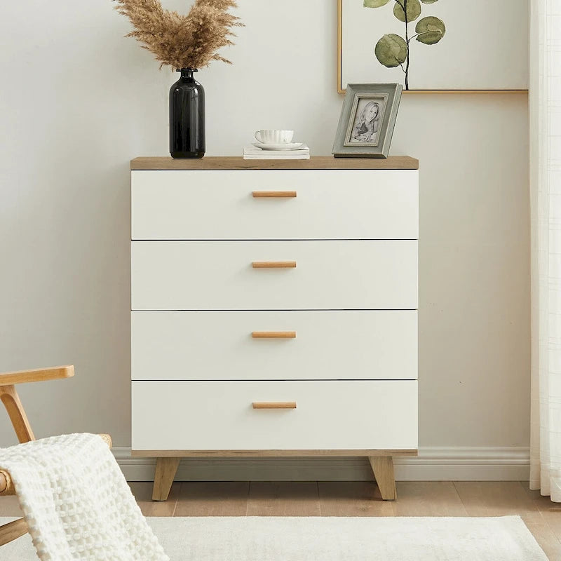 Modern White Storage Solid Wood Handle Drawer Side Cabinet