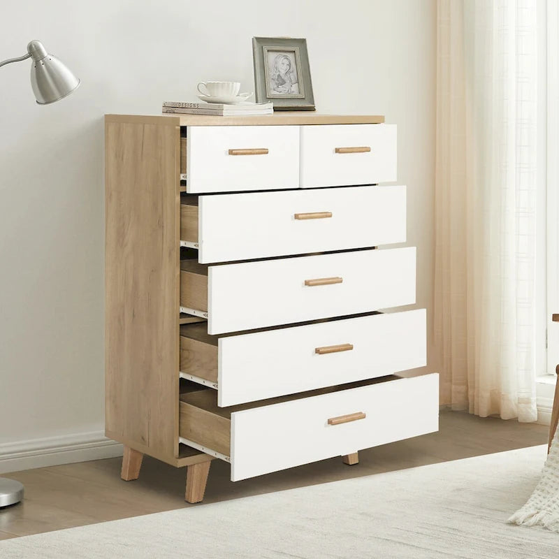 Modern White Storage Solid Wood Handle Drawer Side Cabinet