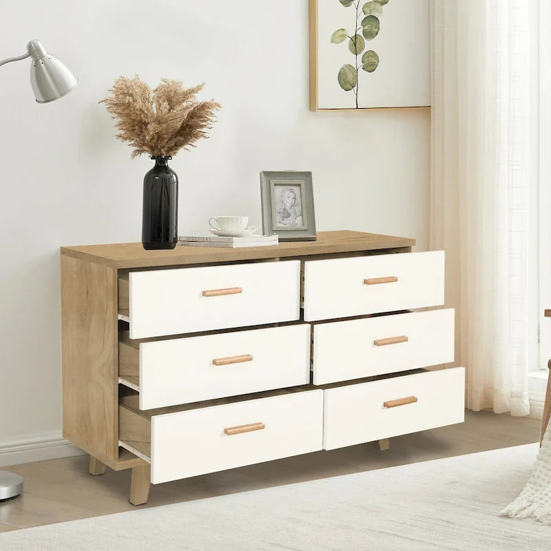 Modern White Storage Solid Wood Handle Drawer Side Cabinet