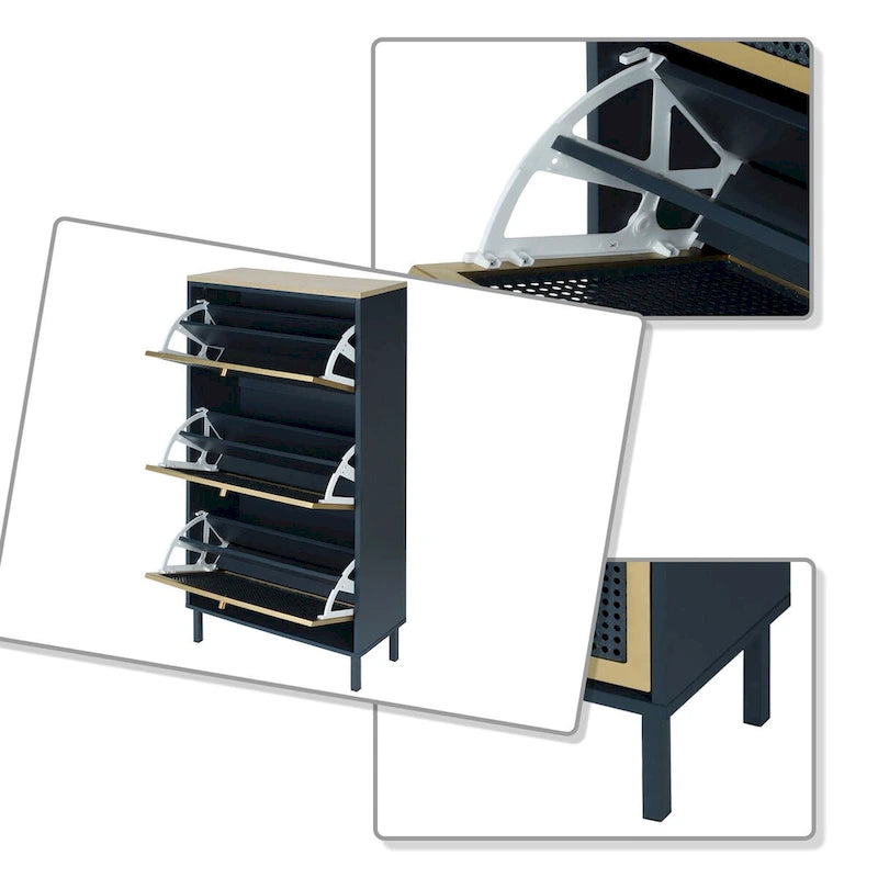 Classic Vintage Storage Shoe Cabinet with 3 Flip Drawers