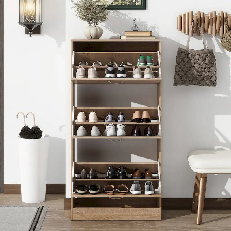 3-Drawer Shoe Storage Cabinet with 3-Tier Wood Shoe Rack