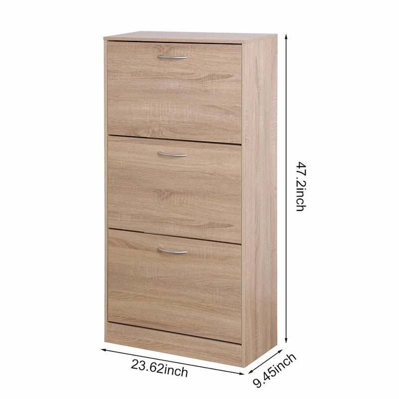 3-Drawer Shoe Storage Cabinet with 3-Tier Wood Shoe Rack