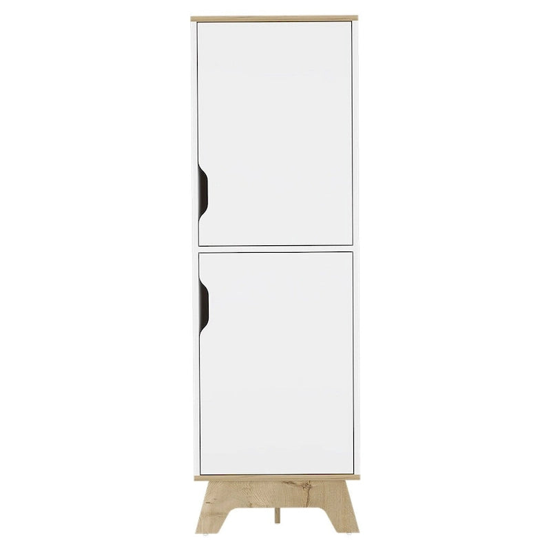 Single Kitchen Pantry Wallas, Four Shelves, Two Doors, Light Oak / White Finish