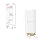 Single Kitchen Pantry Wallas, Four Shelves, Two Doors, Light Oak / White Finish