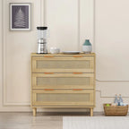 3-Drawer Rattan Storage Cabinet 31.5" - Modern Dresser with Natural Woven Drawers for Bedroom Living Room Hallway