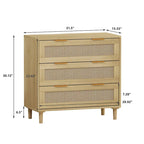 3-Drawer Rattan Storage Cabinet 31.5" - Modern Dresser with Natural Woven Drawers for Bedroom Living Room Hallway