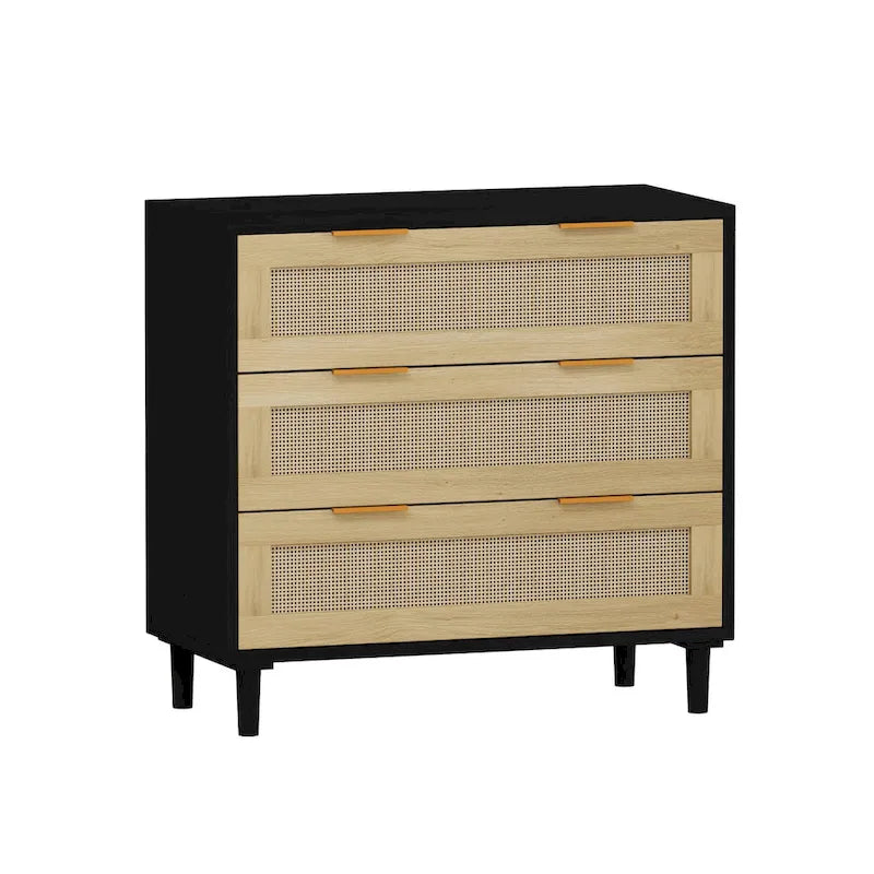 3-Drawer Rattan Storage Cabinet 31.5" - Modern Dresser with Natural Woven Drawers for Bedroom Living Room Hallway
