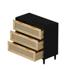 3-Drawer Rattan Storage Cabinet 31.5" - Modern Dresser with Natural Woven Drawers for Bedroom Living Room Hallway