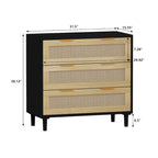 3-Drawer Rattan Storage Cabinet 31.5" - Modern Dresser with Natural Woven Drawers for Bedroom Living Room Hallway