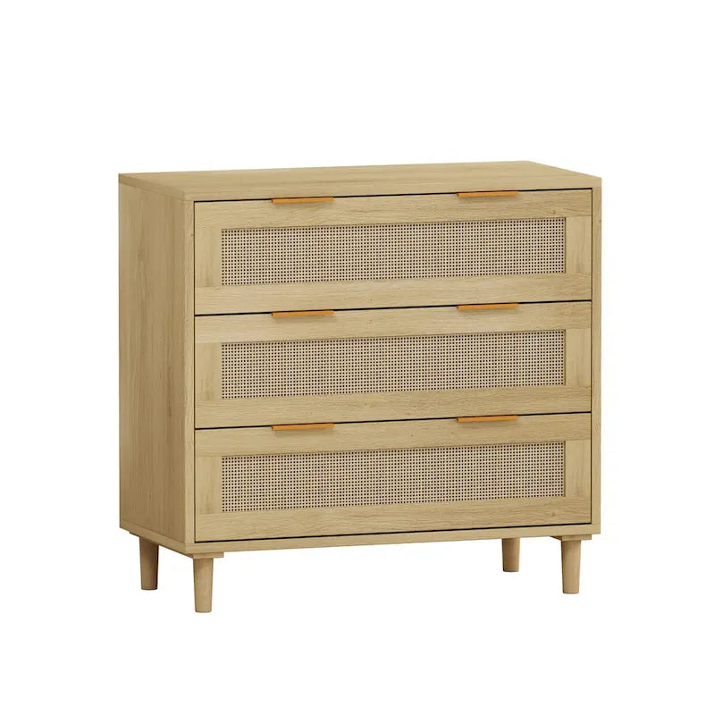 3-Drawer Rattan Storage Cabinet 31.5" - Modern Dresser with Natural Woven Drawers for Bedroom Living Room Hallway