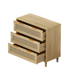 3-Drawer Rattan Storage Cabinet 31.5" - Modern Dresser with Natural Woven Drawers for Bedroom Living Room Hallway