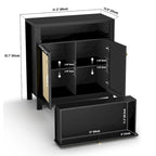 Black Rattan Cabinet with Drawer and 2 Doors Accent Cabinet with Adjustable Shelves