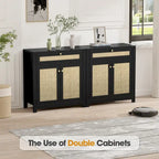 Black Rattan Cabinet with Drawer and 2 Doors Accent Cabinet with Adjustable Shelves