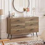 47.2" Wide 6-Drawer Dresser with Steel Frame - Modern Rustic Walnut Finish Storage Cabinet for Bedroom