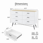 47.2" Wide 6-Drawer Dresser with Steel Frame - Modern Rustic Walnut Finish Storage Cabinet for Bedroom