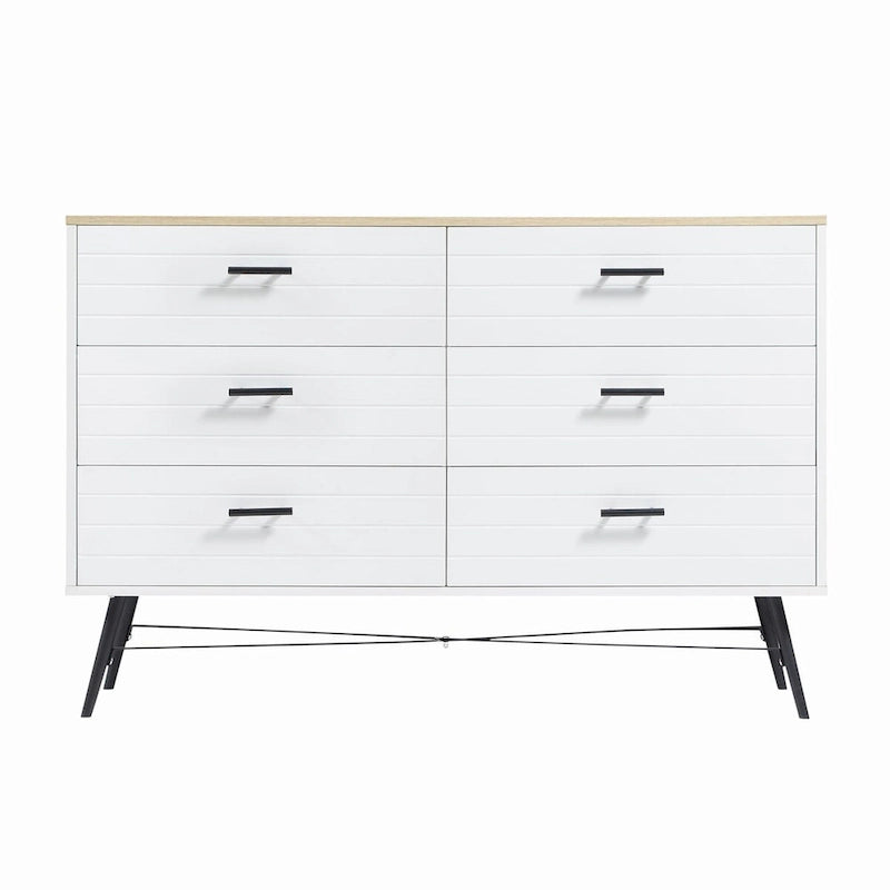 47.2" Wide 6-Drawer Dresser with Steel Frame - Modern Rustic Walnut Finish Storage Cabinet for Bedroom