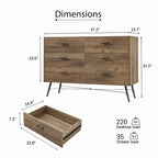 47.2" Wide 6-Drawer Dresser with Steel Frame - Modern Rustic Walnut Finish Storage Cabinet for Bedroom