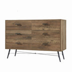 47.2" Wide 6-Drawer Dresser with Steel Frame - Modern Rustic Walnut Finish Storage Cabinet for Bedroom