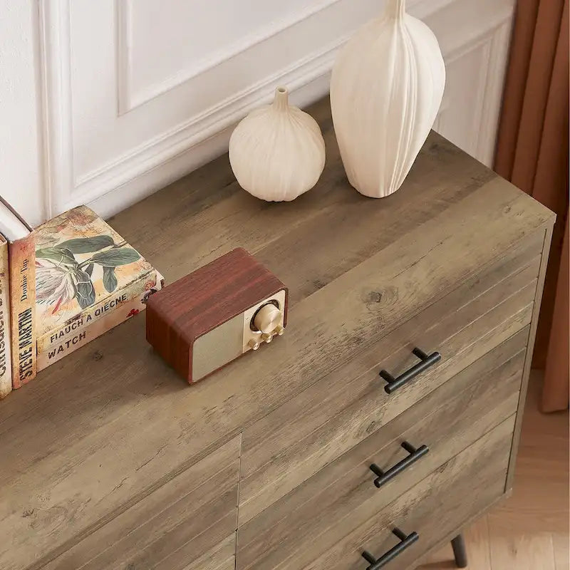 47.2" Wide 6-Drawer Dresser with Steel Frame - Modern Rustic Walnut Finish Storage Cabinet for Bedroom