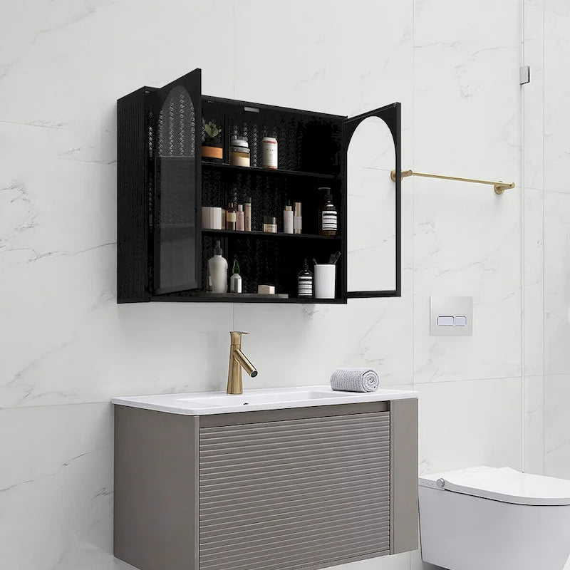 27.56 Glass Doors Modern Two-door Wall Cabinet with Featuring Three-tier Storage - N/A