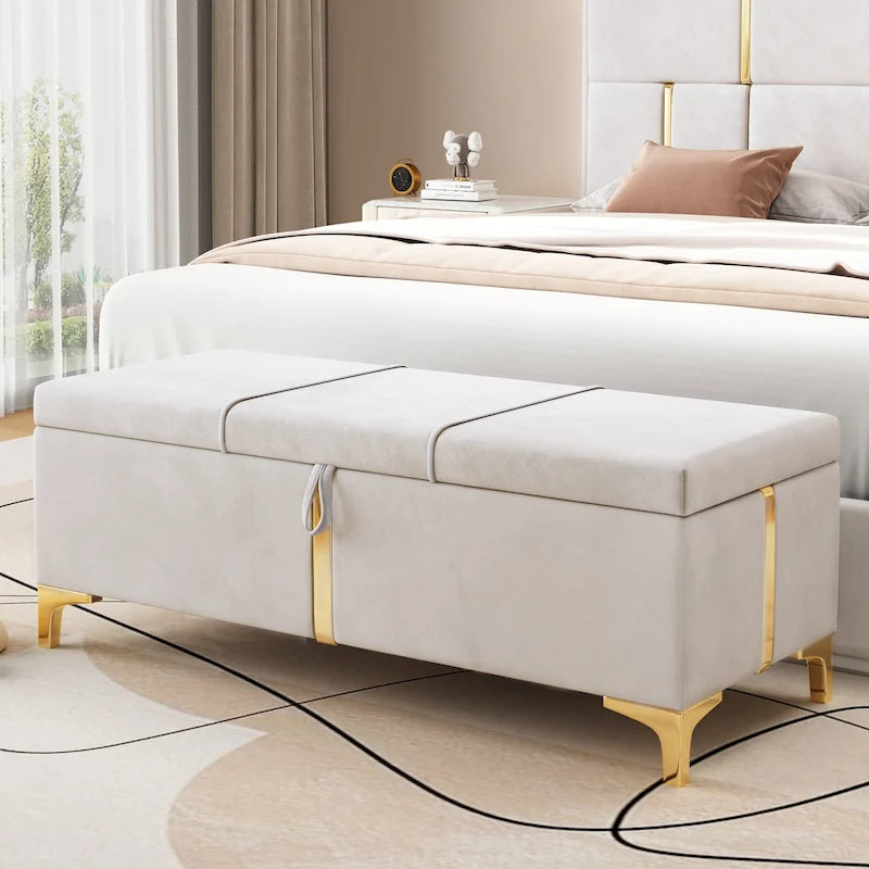 Elegant Upholstered Storage Bench with Metal Legs