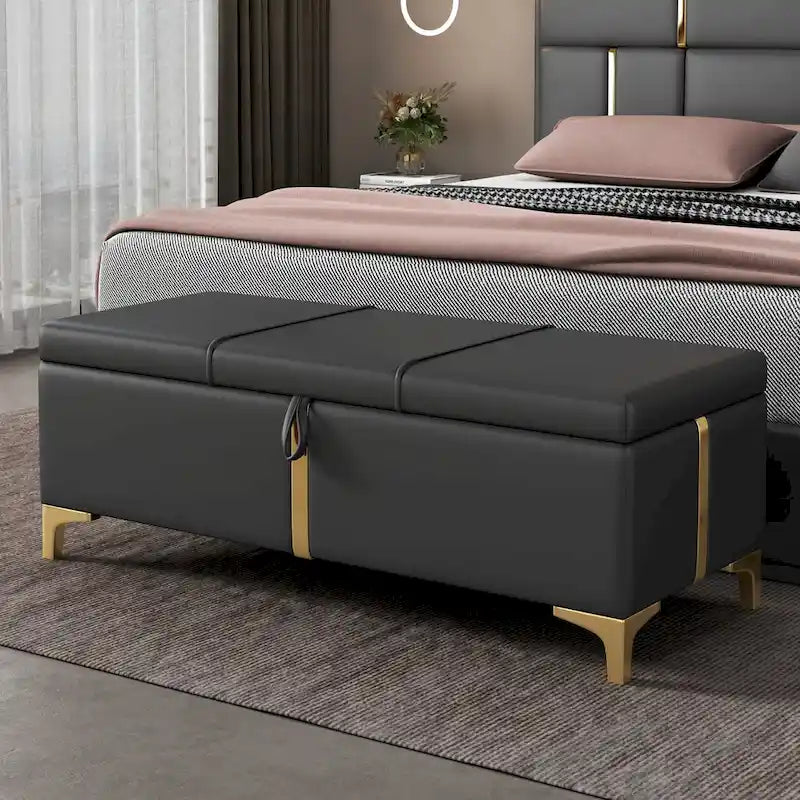 Elegant Upholstered Storage Bench with Metal Legs