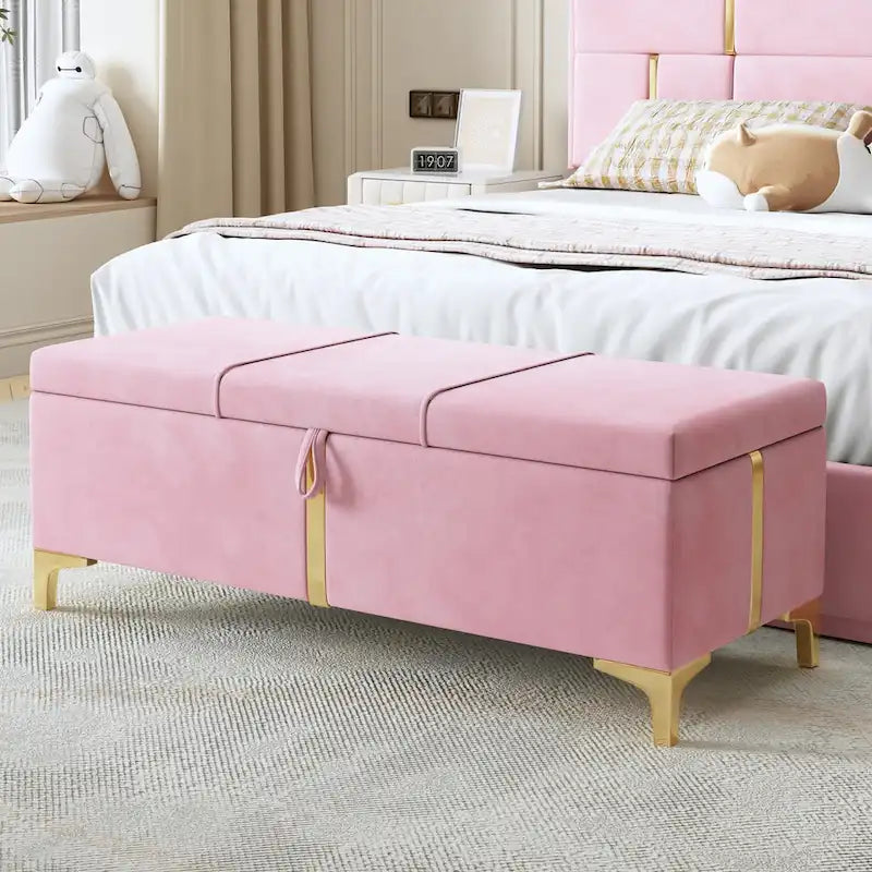 Elegant Upholstered Storage Bench with Metal Legs