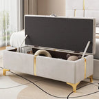 Elegant Upholstered Storage Bench with Metal Legs