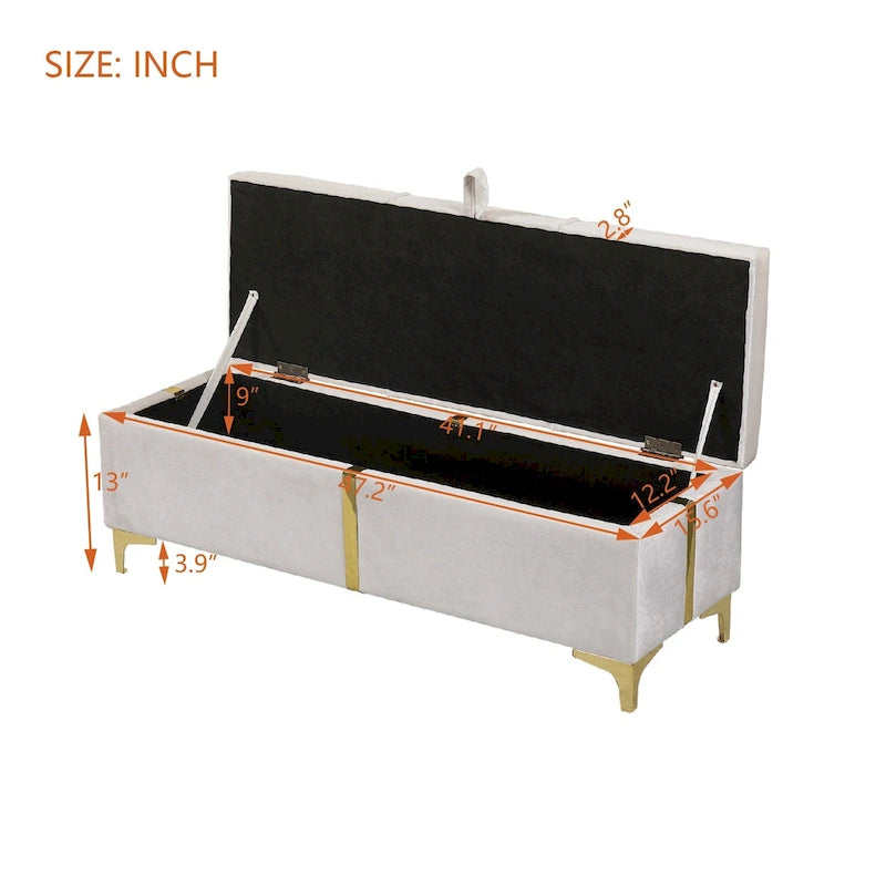 Elegant Upholstered Storage Bench with Metal Legs
