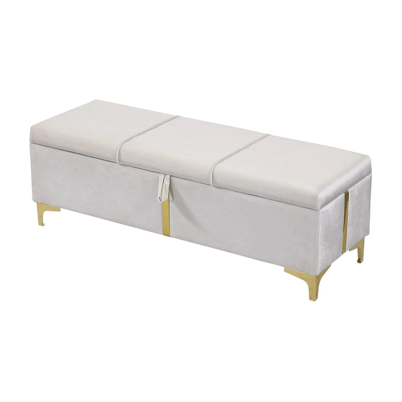 Elegant Upholstered Storage Bench with Metal Legs