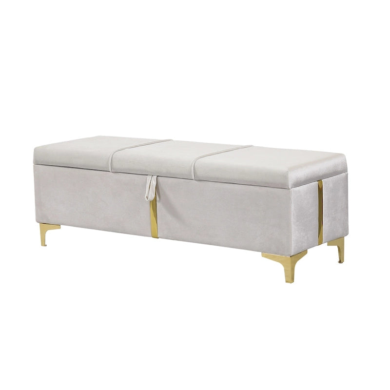Elegant Upholstered Storage Bench with Metal Legs