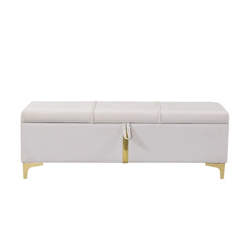 Elegant Upholstered Storage Bench with Metal Legs