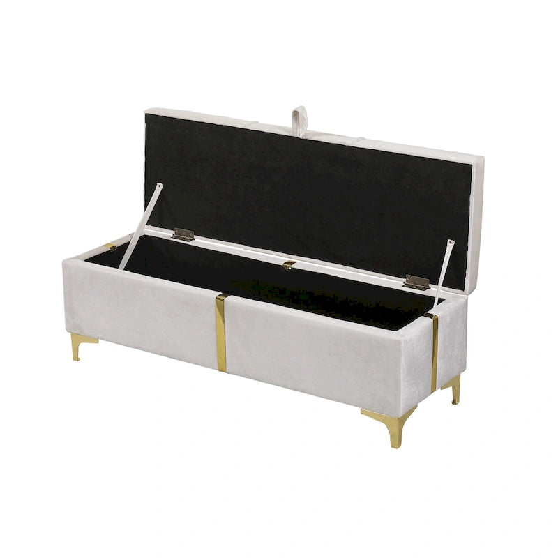 Elegant Upholstered Storage Bench with Metal Legs