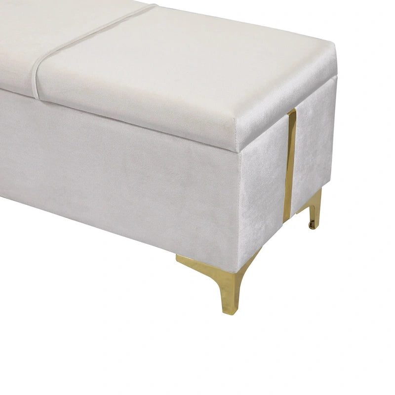 Elegant Upholstered Storage Bench with Metal Legs