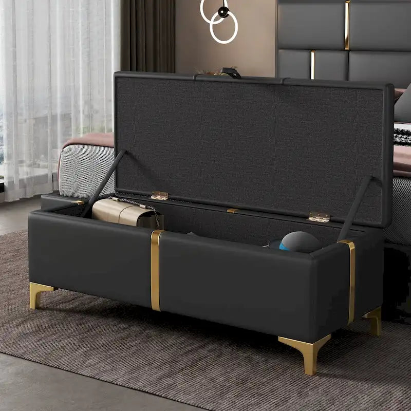 Elegant Upholstered Storage Bench with Metal Legs