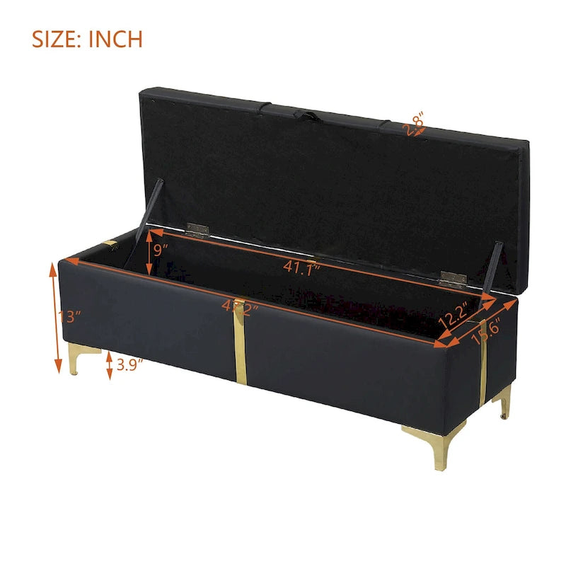 Elegant Upholstered Storage Bench with Metal Legs