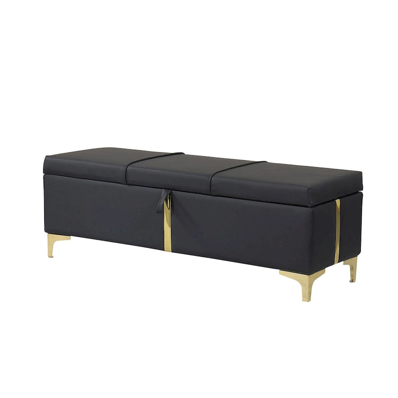 Elegant Upholstered Storage Bench with Metal Legs