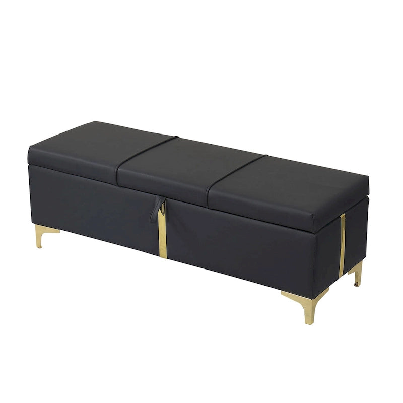Elegant Upholstered Storage Bench with Metal Legs