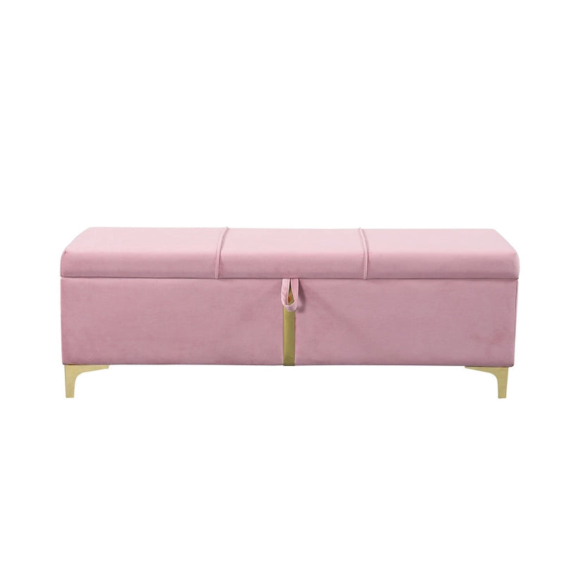 Elegant Upholstered Storage Bench with Metal Legs